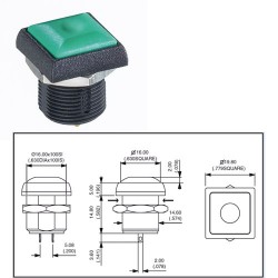 APEM POUSSOIR CARRE VERT IP67 NO