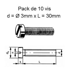 10 vis mtal M3 x 30