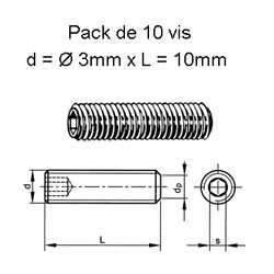 10 vis 6 pans creux M3 x 10